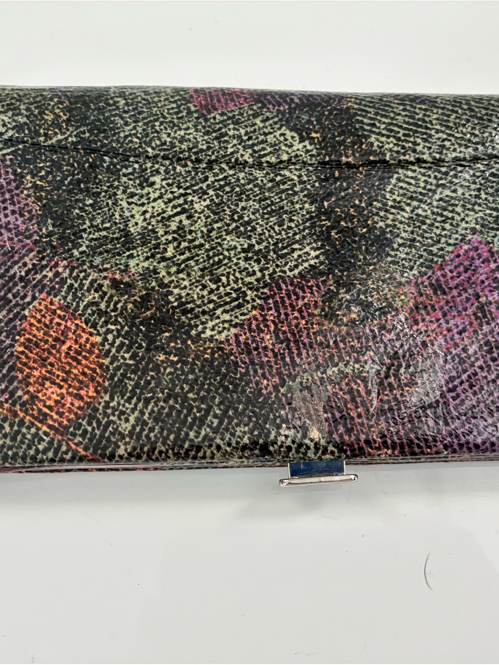 Lodis Black Floral-Textured Clutch Wallet with Pink and Orange Accents